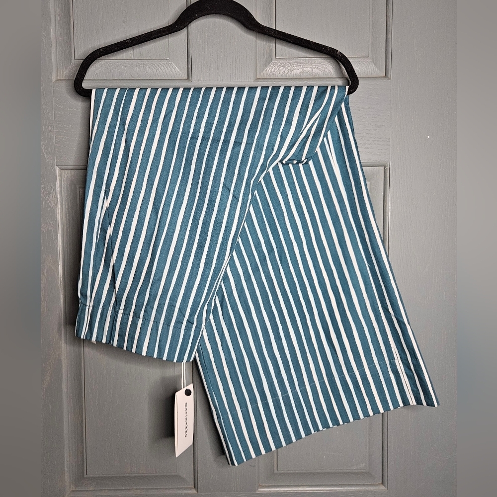 Marimekko, teal striped poplin pants (ristipiccolo), EU size 44, US size XL